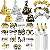 HQGROCERY 57Pcs New Years Eve Party Supplies 2026, Happy New Year Party Favors with Glasses Hats Headbands Noisemakers & Necklaces for NYE Decorations