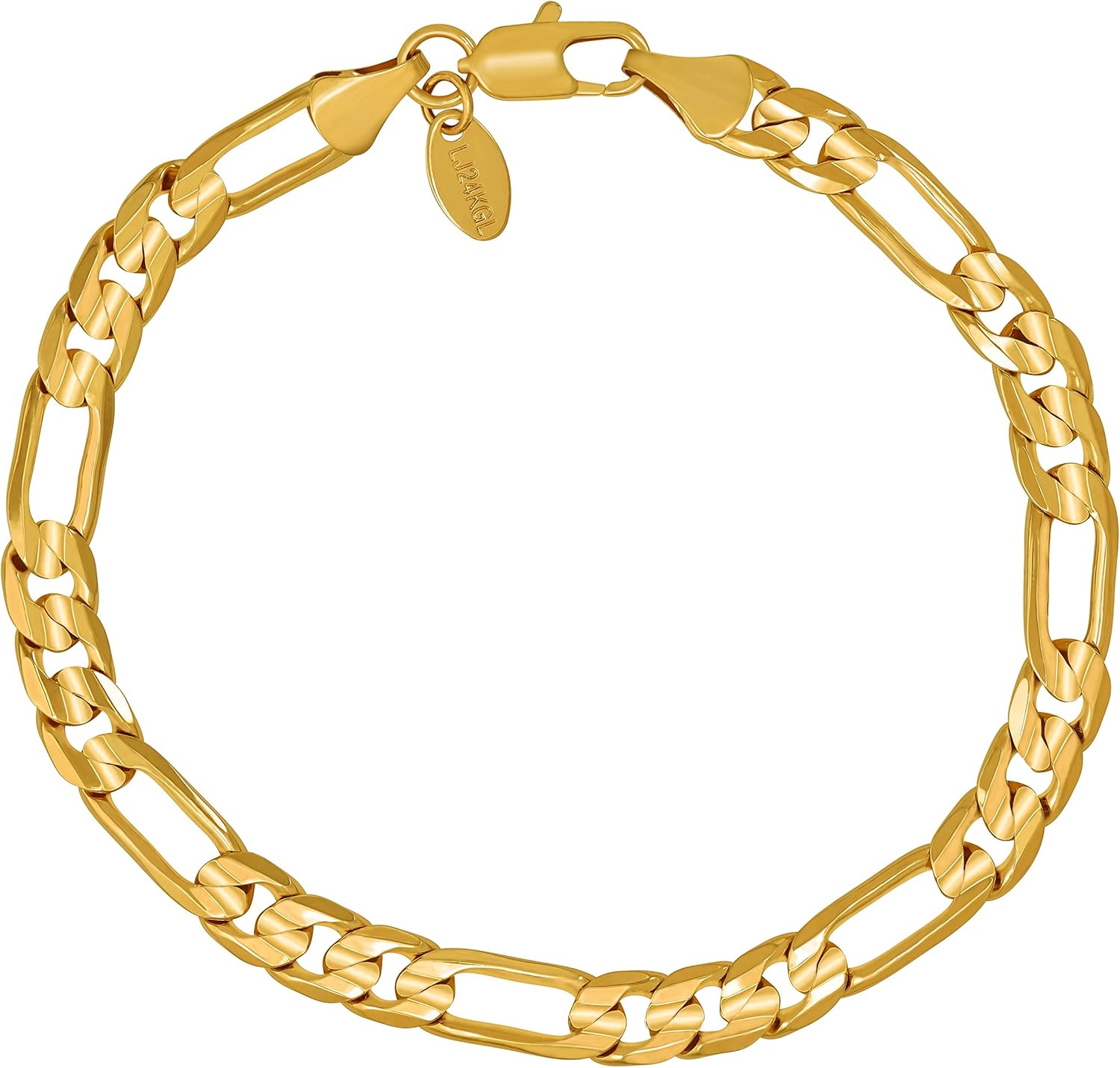Lifetime Jewelry Figaro Bracelet 7mm 24k Thick Gold Plated Wrist Chain