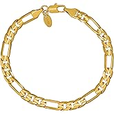 LIFETIME JEWELRY 4mm & 7mm Figaro Chain Bracelet 24k Gold Plated for Men and Women