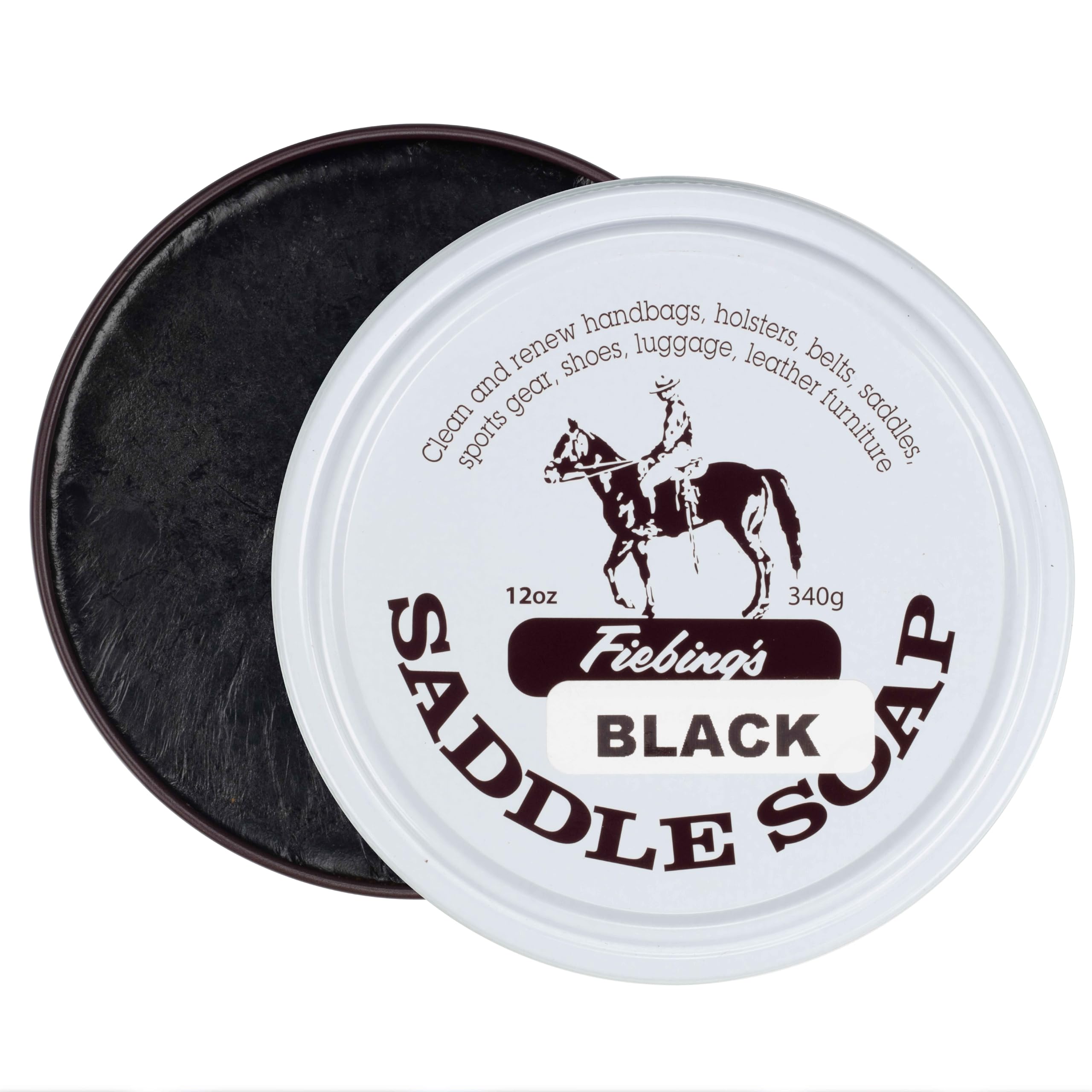 Photo 1 of Fiebing's Black Saddle Soap (12oz) - Leather Cleaner & Conditioner - Soften, Protect, Restore & Renew Leathercraft, Car Seat, Belts, Shoes, Luggage, Furniture, Purses, Boots, Bags, Sports & Horse Gear