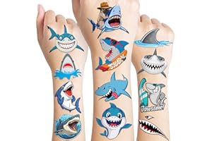 MEOISDABEST 96 PCS Shark Pre-Cut Temporary Tattoos Sticker Sea Animal Fish Under The Sea Ocean Birthday Party Decorations Decor Favors Supplies Gifts Boys Girls Cute Fake Tattoo School Reward Themed (Normal)