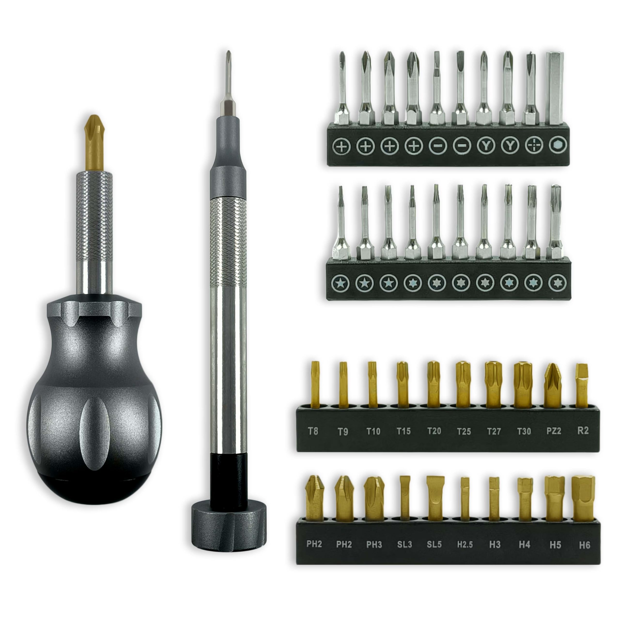 Steinwhale 44pcs Screwdriver Bit Set, Magnetic Aluminum Handle for 4mm and 1/4'' Bits, S2 Steel Bits, Zirkonium Plated, Resistant to Wear and Corrosion, Ensure Long-Lasting Performance