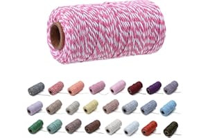 EQARP 1 Roll 2mm 109 Yard Colourful Cotton Cord Bakers Twine DIY Crafts Gift Wrapping Christmas Wedding Home Decor String Rope (Pink+White)