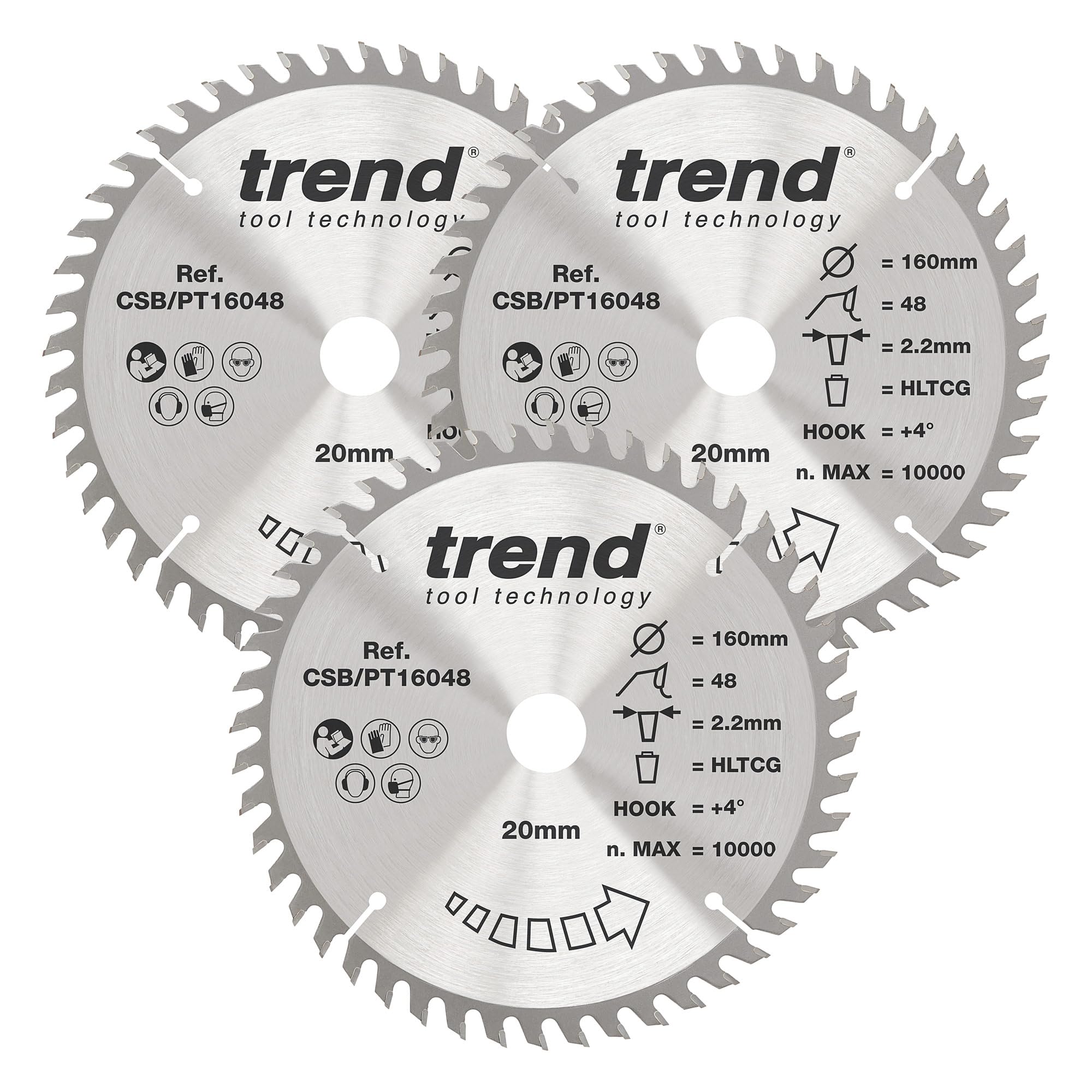 Trend CSB/PT160/3PK Craft Pro Triple Pack of TCT Circular Saw Blades, Tungsten Carbide Tipped, 160mm x 48 Teeth x 20mm Bore