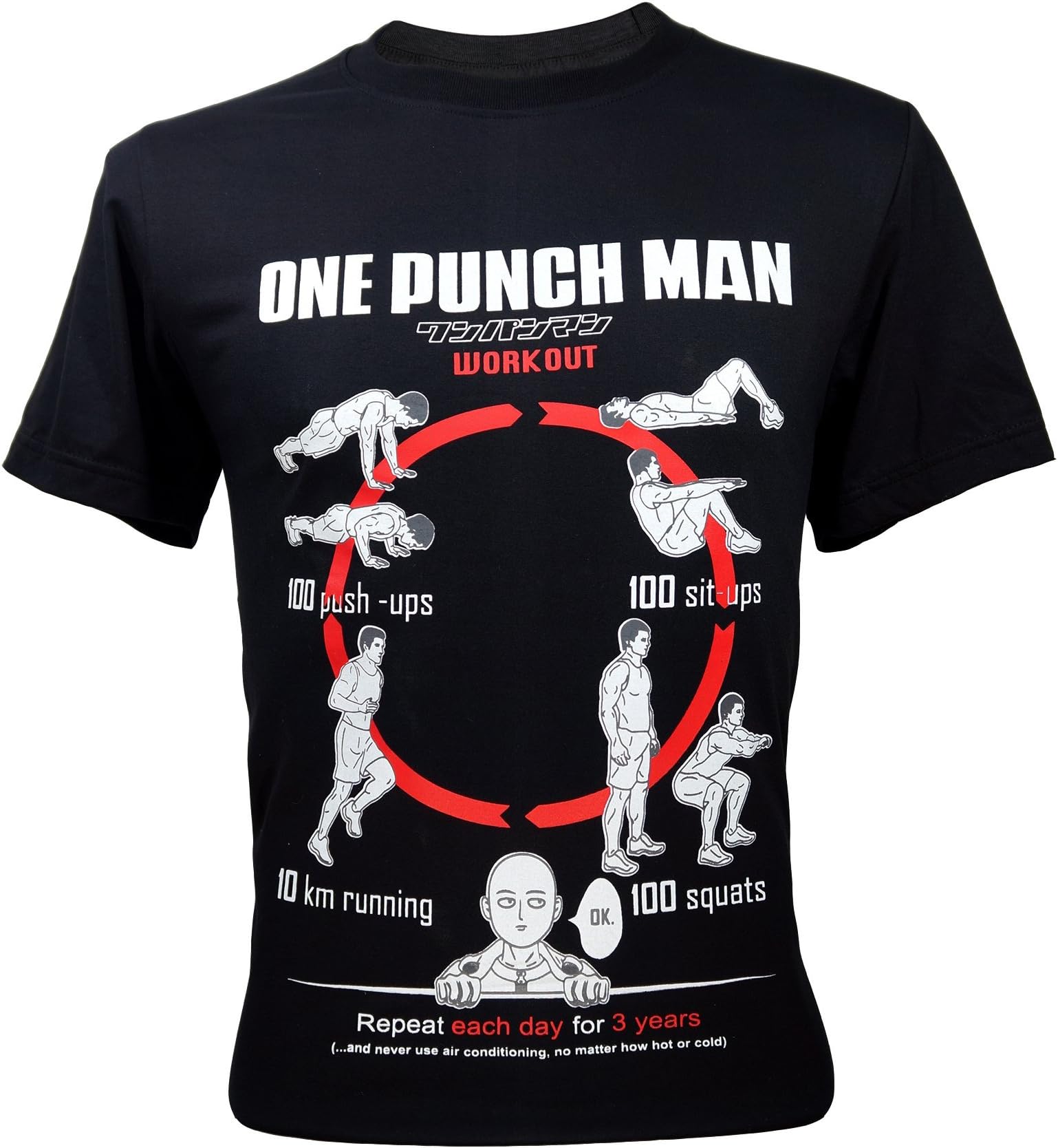 Men's One Punch Man Saitama Workout Training to Be Bald Funny T-Shirt