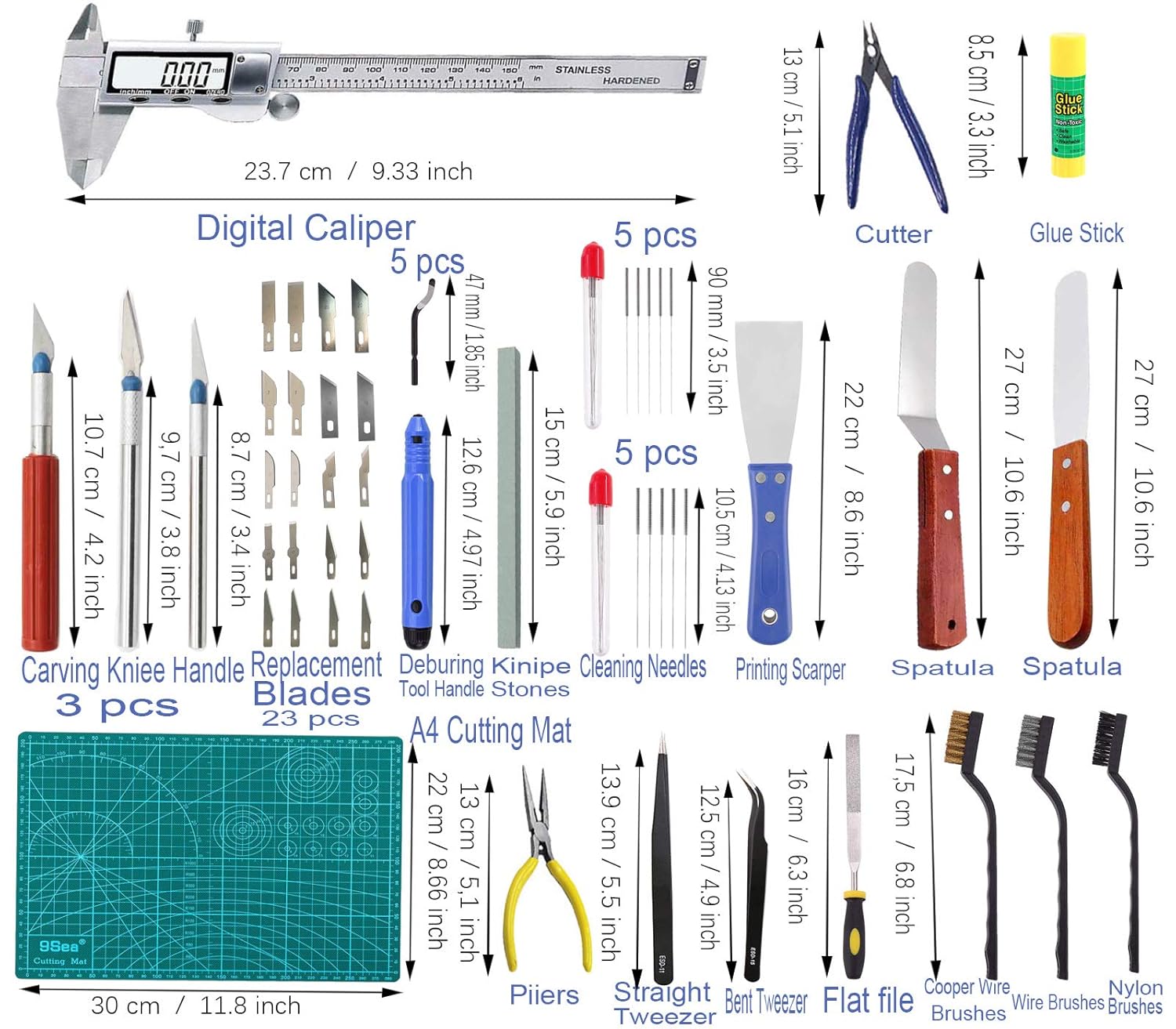 Daszui 3D Print Tool Kit Includes Debur Tool，3D Print Tweezers, Pliers, Scarper, Clean up Knives, Carving Knife Come with Storage Case for Printing Removing,: Industrial & Scientific
