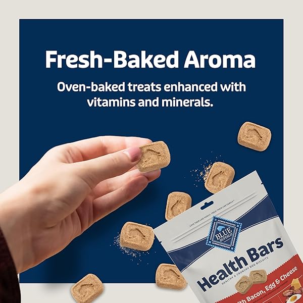 BLUE BUFFALO HEALTH BARS MINI CRUNCHY DOG BISCUITS, OVEN-BAKED WITH NATURAL INGREDIENTS, BACON, EGG & CHEESE, 16-OZ BAG