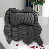 Joeyset Bath Pillow for Tub, 4D Air Mesh Breathable Fabric, Soft Supportive Bathtub Cushion for Head Neck Back, Ergonomic Spa Pillow with Strong Suction Cups, Quick-Drying, Machine Washable (Gray)