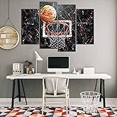 NutArtPic 4 Pieces Basketball Wall Art Graffiti Artwork Sport Theme Pictures Sports Painting Prints Artwork for Boy's Room Office Gifts for Basketball Player Framed 48''x32''