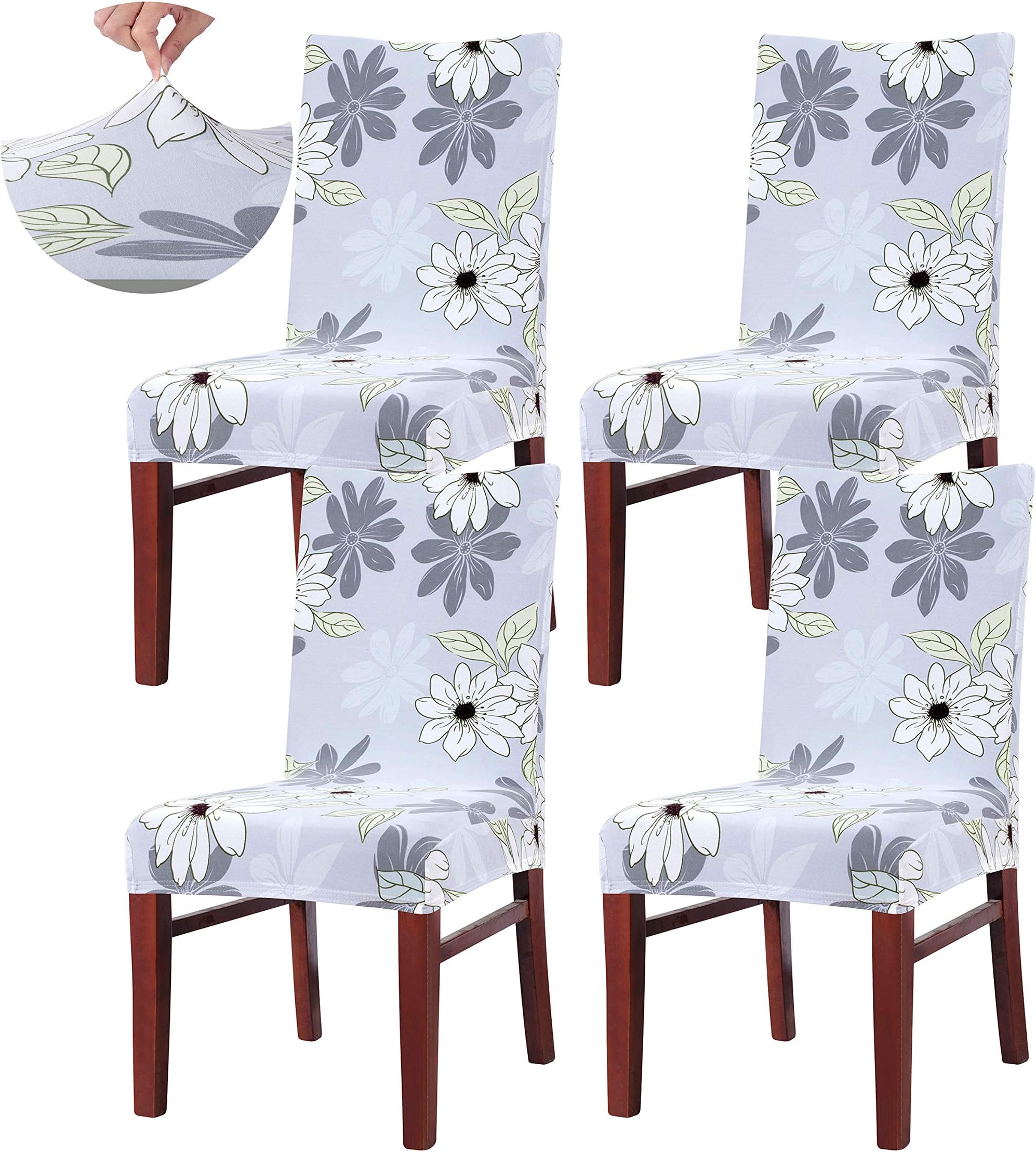 SARAFLORA Stretch Dining Chair Covers Removable Washable Seat Protectors for Wedding Party Dining Room, Set of 4, Flowers