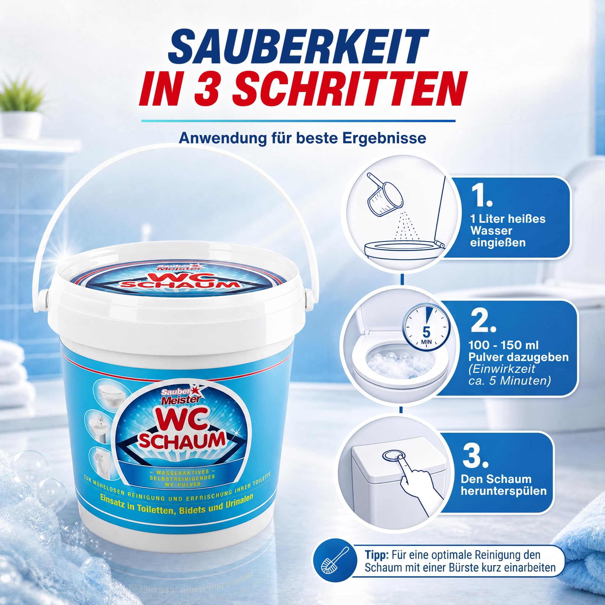 Sauber Meister WC Schaum Toiletten-Reinigungsschaum Pulver, 1000 g 4