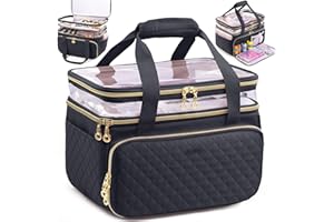 AMOIGEE Double-Layer Sewing Storage Organizer with Transparent Top, Large Sewing Bag with Detachable Divider for Sewing Supplies & Accessories (Bag Only)