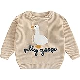 Toddler Baby Boy Girl Goose Outfit Silly Goose Embroidered Crewneck Long Sleeve Sweater Chunky Knit Fall Winter Tops