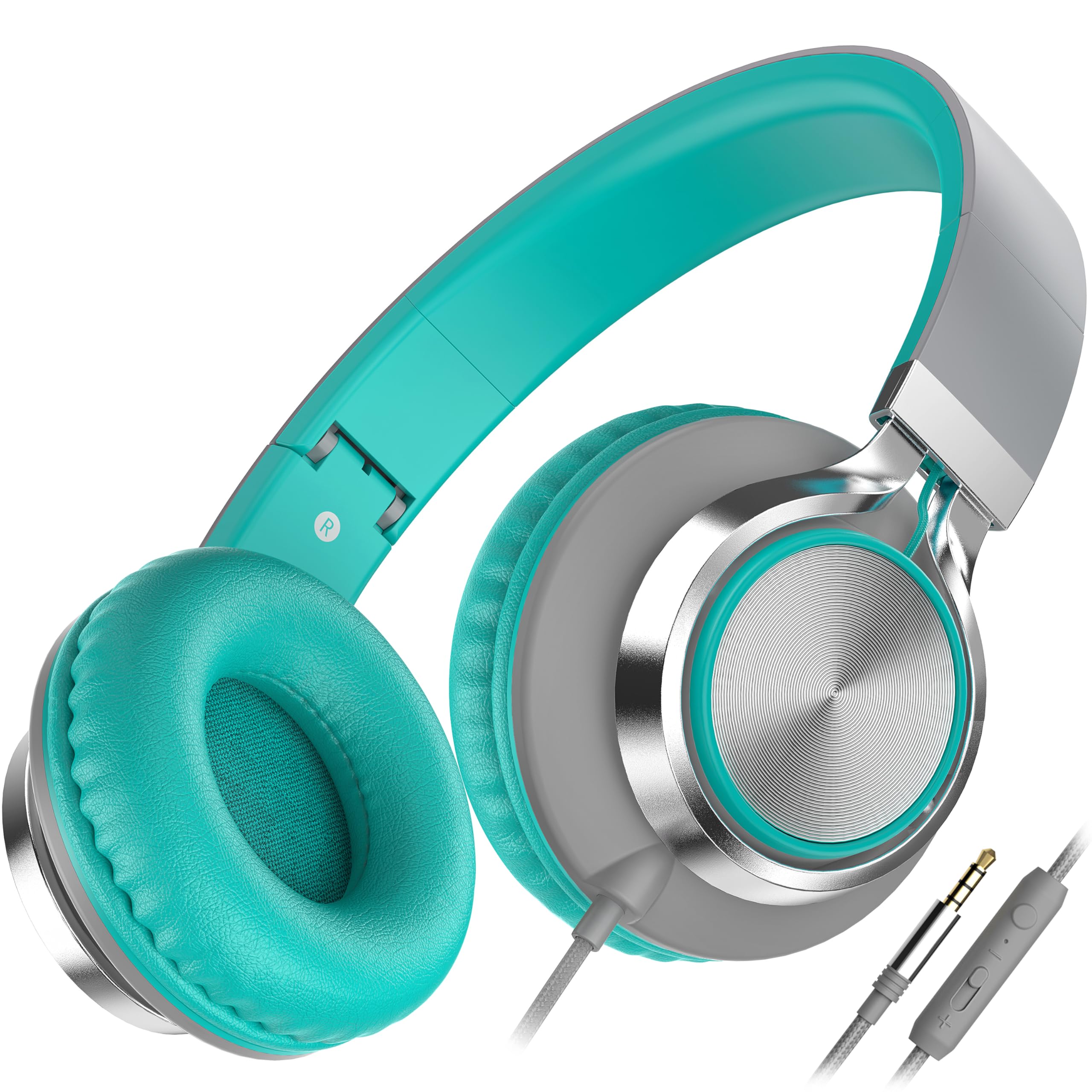 Photo 1 of AILIHEN C8 Wired Headphones with Microphone and Volume Control Folding Lightweight Corded Headset for Cellphones Tablets Chromebook Phones Smartphones Laptop Computer PC Mp3/4 (Grey/Mint)