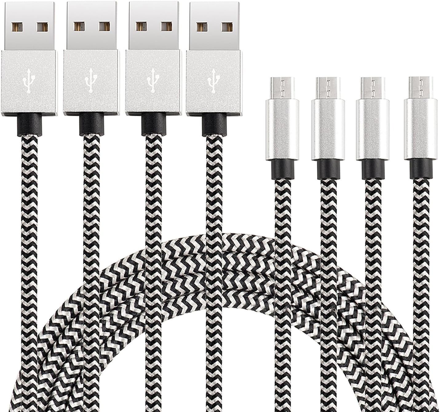 Micro USB Cable,Farplus 4Pack 3FT Nylon Braided High Speed Micro USB Charging Cable Cord Android USB charger cables for Samsung Galaxy S7 Edge/S6/S5/S4,Note 5/4/3,LG,Nexus,HTC,Tablet(Black/Silver)