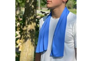 SHAKEitCOOL Extended Size Cooling Towel – Be Cool in Style - Heat Relief, Soft, Lightweight, Sun Protection, Easy Clean - Perfect for Biking, Hiking, Running, Yoga, Golf, Gardening - Blue M