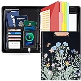 Ospelelf Leather Clipboard with Storage, Zippered Padfolio Portfolio Organizer, 3 Ring Binder 1 Inch, Notepad, Tablet Sleeve, 5 Dividers with Pocket for Office,Students, Teachers Night Flowers