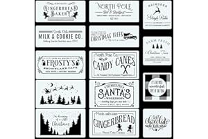 CINPIUK 14PCS Christmas Stencils Painting on Wood, Winter Holiday DIY Farmhouse Wood Signs North Pole Farm Fresh Christmas Tree Santa Reusable Templates for Home Decor Xmas Art Crafts