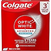 Colgate Optic White Advanced Hydrogen Peroxide Toothpaste, Teeth Whitening Toothpaste Pack, Enamel-Safe Formula, Helps Remove Tea, Coffee, and Wine Stains, Sparkling White, 3 Pack, 3.2 oz