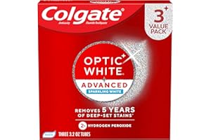 Colgate Optic White Advanced Hydrogen Peroxide Toothpaste, Teeth Whitening Toothpaste Pack, Enamel-Safe Formula, Helps Remove Tea, Coffee, and Wine Stains, Sparkling White, 3 Pack, 3.2 oz