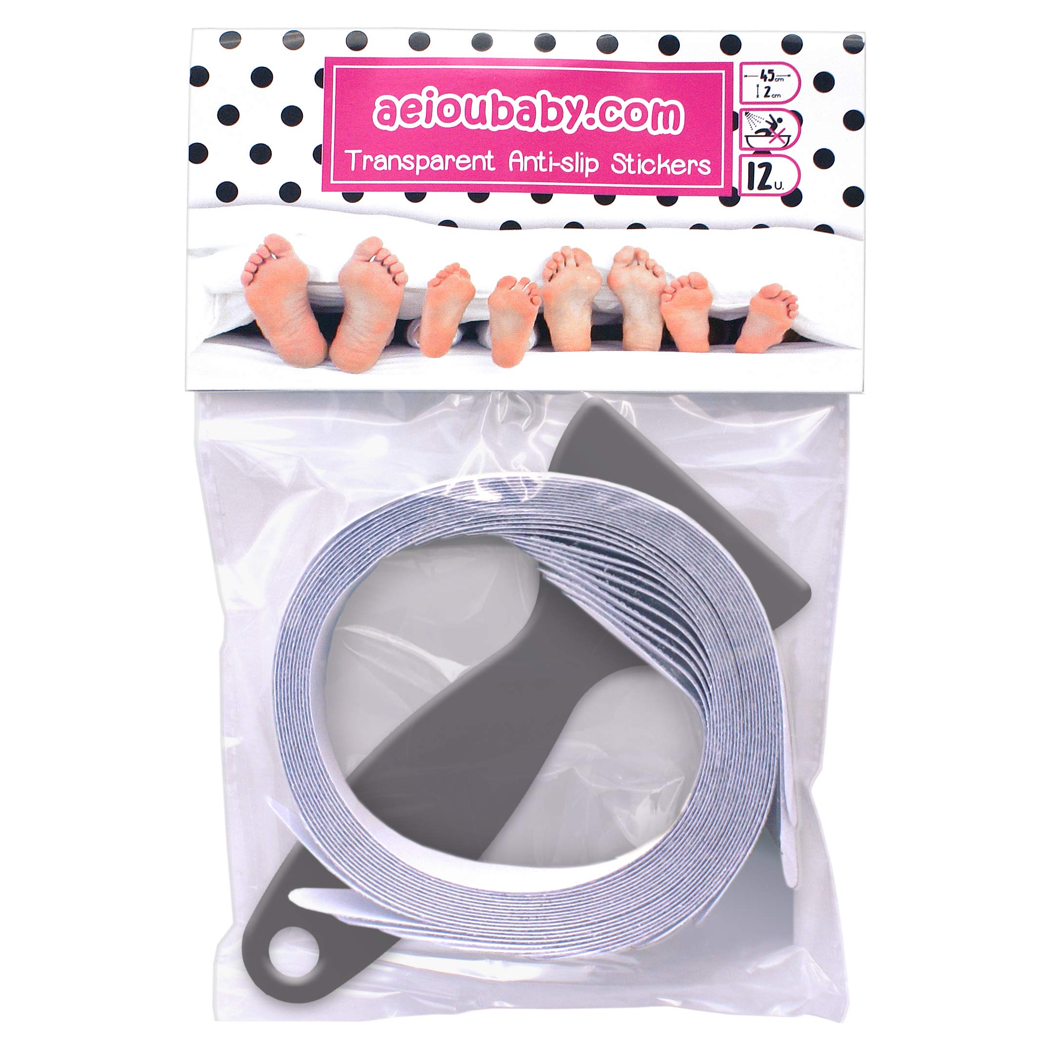 12 STRIPS Non-slip Transparent for the Bath and Shower, Textured Non-abrasive stickers for Better Grip, 17.7 in. long, 0.8 in. wide, discreet elegant adhesive strip for Better Safety, Gift Balloon!