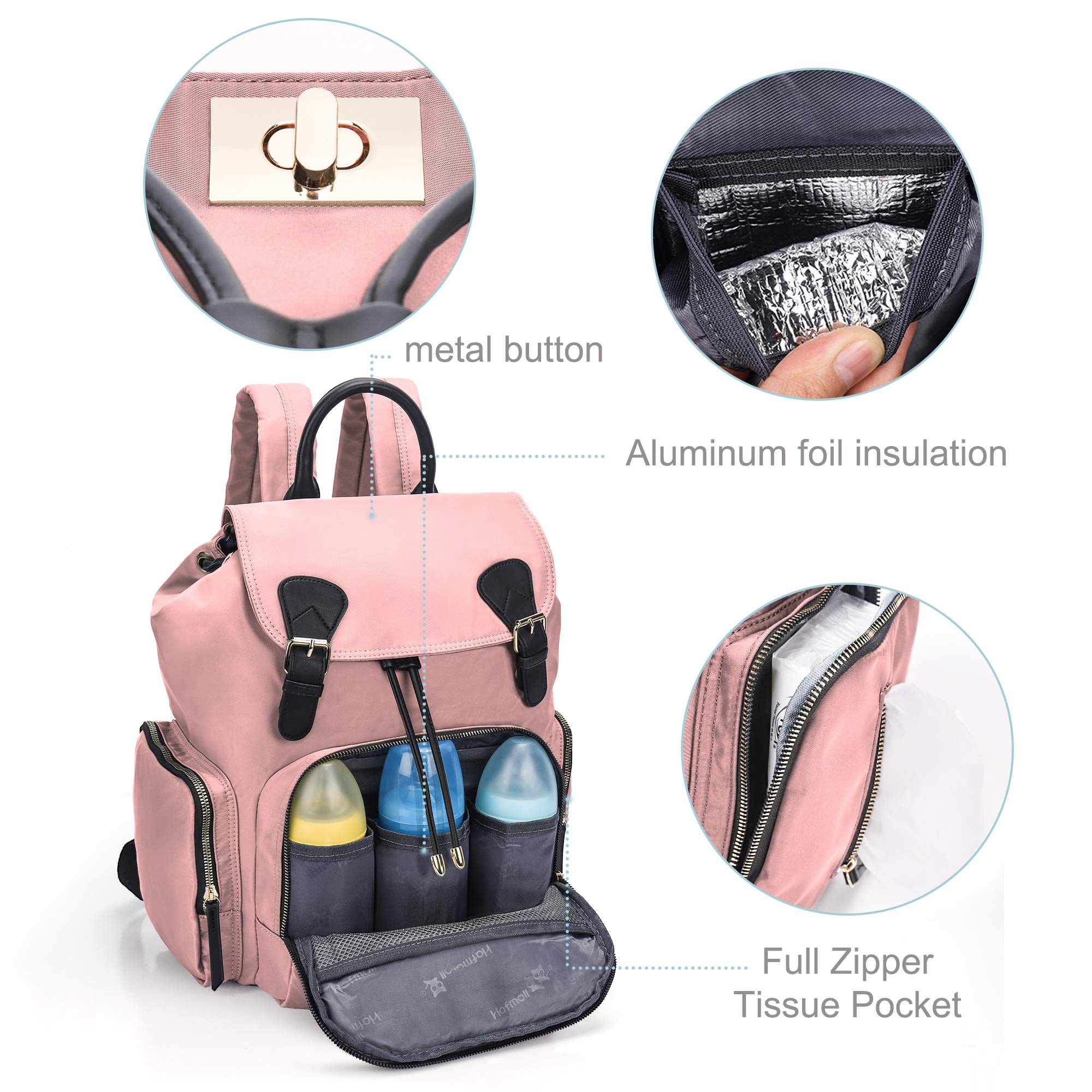 Hafmall Diaper Bag Backpack for Mom, Multifunctional Baby Bag with Stroller Hooks, Stylish Diaper Bag for Baby Girls, Pink Backpack Diaper Bag