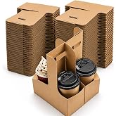 Kaderron Drink Carrier with Handles, Cardboard 2 or 4 Cup Holders, 100 Pack | Space-Saving, Effortless Assembly, Foldable, Geinforced Structure, Spill-proof, Cold/Hot Drinks, Cafes Gift, Bakeries