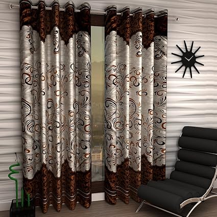 Home Sizzler 2 Piece Eyelet Polyester Window Curtain - 5ft, Brown