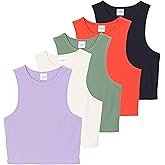Real Essentials 5 Pack: Women’s Ribbed Crop Tank Tops Sleeveless Racerback Workout, Yoga, Athletic & Casual Shirts