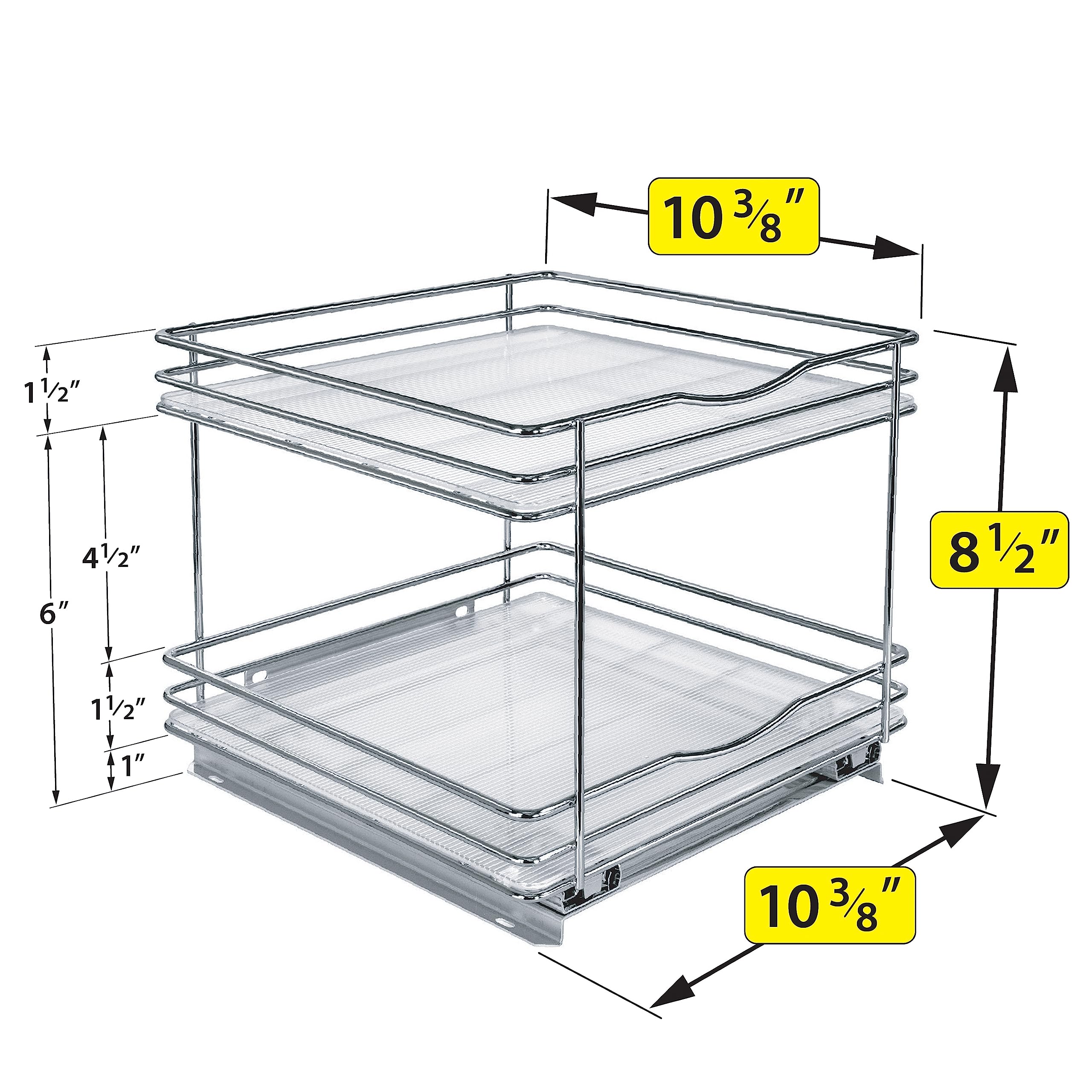 LYNK PROFESSIONAL® Pull Out Spice Rack Organizer for Inside Kitchen Cabinets - 10-3/8 inch Wide - Slide Out Drawer – Chrome Sliding Spice Cabinet Organization Shelf Racks - 2 Tier