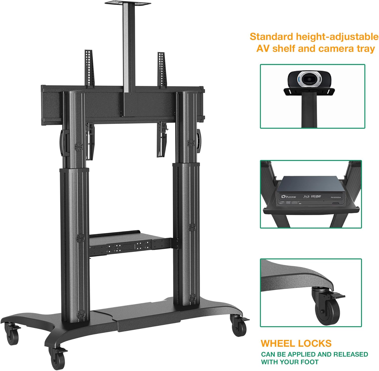 NB North Bayou Mobile TV Cart Heavy Duty TV Stand with Wheels for 60 to 100 inch LCD LED OLED Flat Panel Plasma TV up to 200lbs CF100-B : Office Products