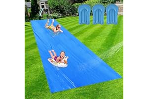 Ahpuhtan 40 x 7.2Ft Extra Long Heavy Duty Slip n Slide Backyard, Blue, Giant Water Slide Tarp for Adults with 3 Bodyboards