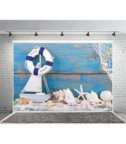 thumbnail image 2 of 10x10ft Blue Nautical Coastal Photo Backdrop - Summer Beach Theme Photography Background 2 of 11