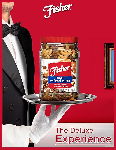 FISHER SNACK DELUXE MIXED NUTS, 24 OUNCES, CASHEWS, ALMONDS, PECANS, BRAZIL NUTS, 100% RECYCLABLE, HEALTHY SNACKS FOR ADULTS