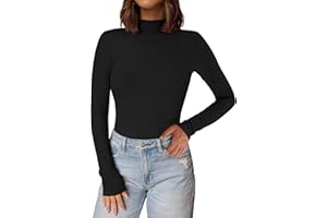 PRETTYGARDEN Women's Turtleneck Long Sleeve Shirts 2025 Fall Basic Tees Ribbed Fitted Tops Thermal Layering Knit Top Clothes