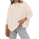 ZESICA Women's Fall 2026 Casual Long Sleeve Crew Neck Side Slit Oversized Ribbed Knit Pullover Sweater Tops
