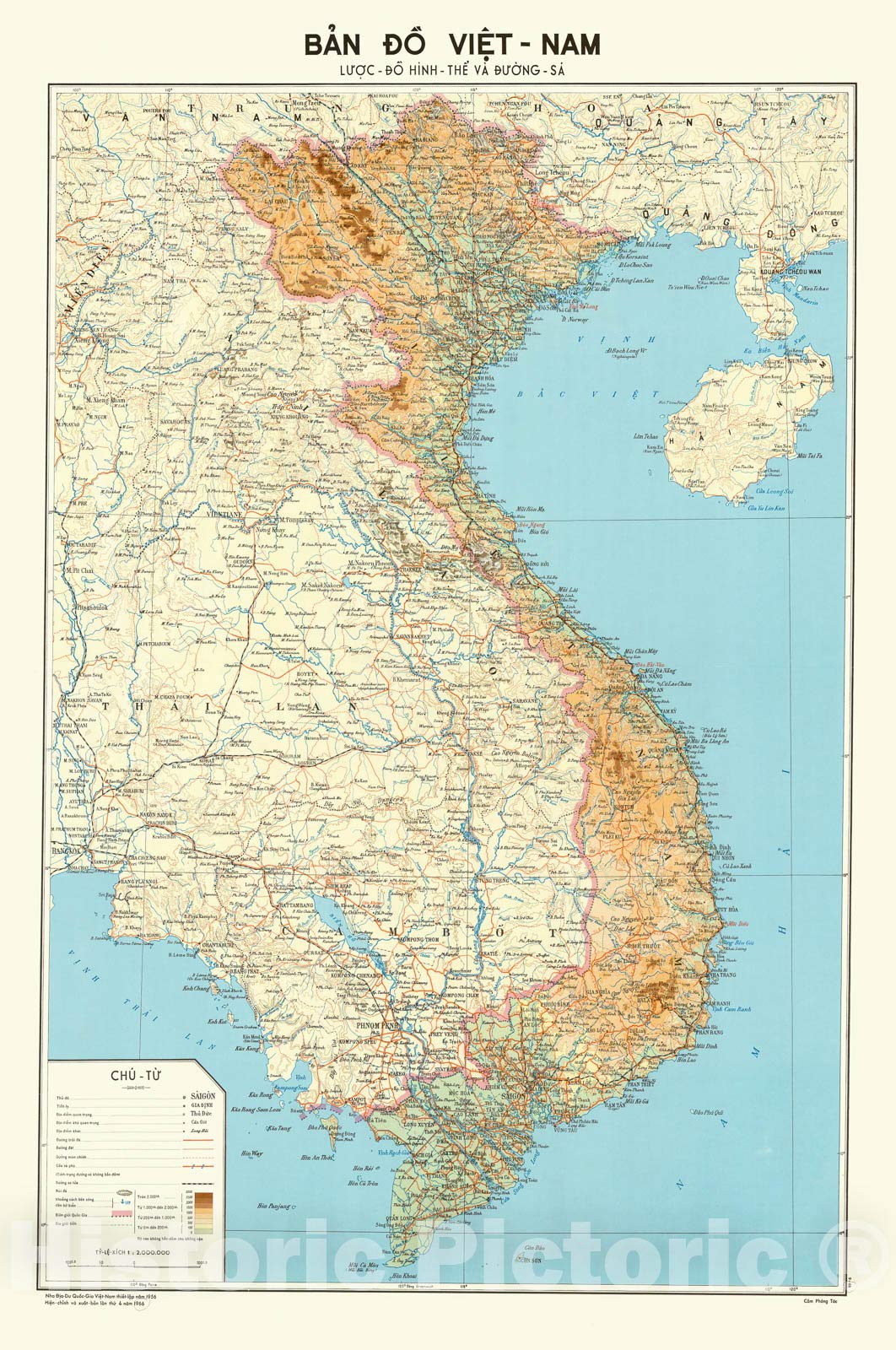 Historic Pictoric Map : Vietnam 1966, Bản đồ Việt-NAM, lược-đồ hinh-Thể và dường-sá, An