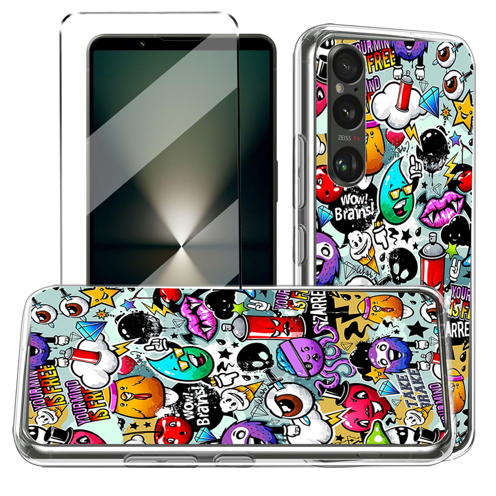 HuiYouMY 2-in-1 Case Compatible with Sony Xperia 1 VI Cover with 1 Pack Tempered Glass Screen Protector for Sony Xperia 1 VI, Slim Fit Soft TPU Shockproof Anti-Scratch Phone Case Cover - XS40