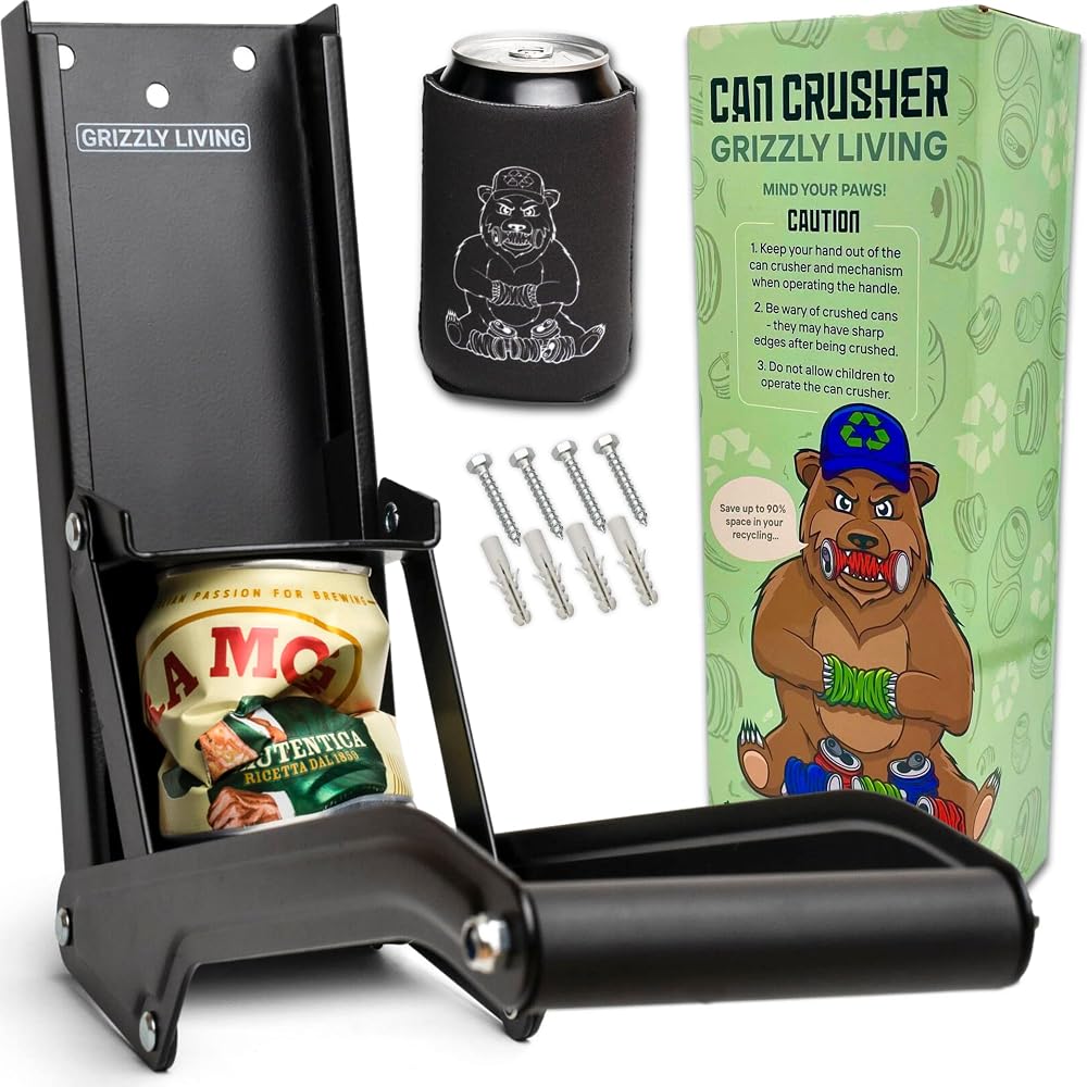 Denoffi Grizzly Living Can Crusher Wall Mounted 500ml 16oz Heavy Duty