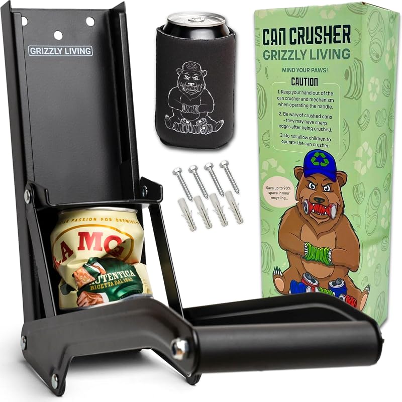 Denoffi Grizzly Living Can Crusher Wall Mounted 500ml 16oz Heavy Duty