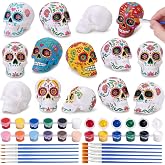 Teyva Daily 24 Set Día De Los Muertos Coloring 3D Sugar Skull Crafts | 3D Printed Skull Acrylic Paints Strip, for Day of The Dead Ofrenda Altar Decorations, Mexican Craft Activity Halloween Party