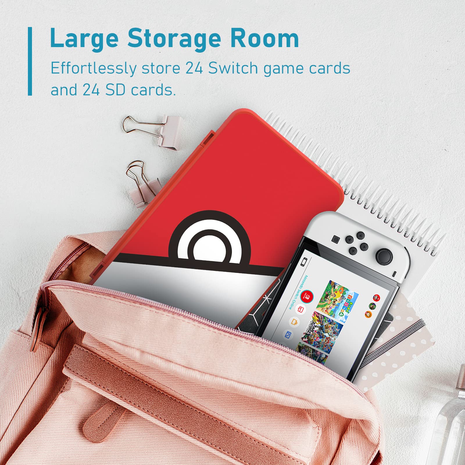 TiMOVO 24 Game Card Case for Nintendo Switch OLED 2021/Switch/Switch lite, 24 Game Holder Cartridge Case for Switch Game Cards and 24 SD Cards, Compact & Portable Game Storage Cases Box, Pokeball