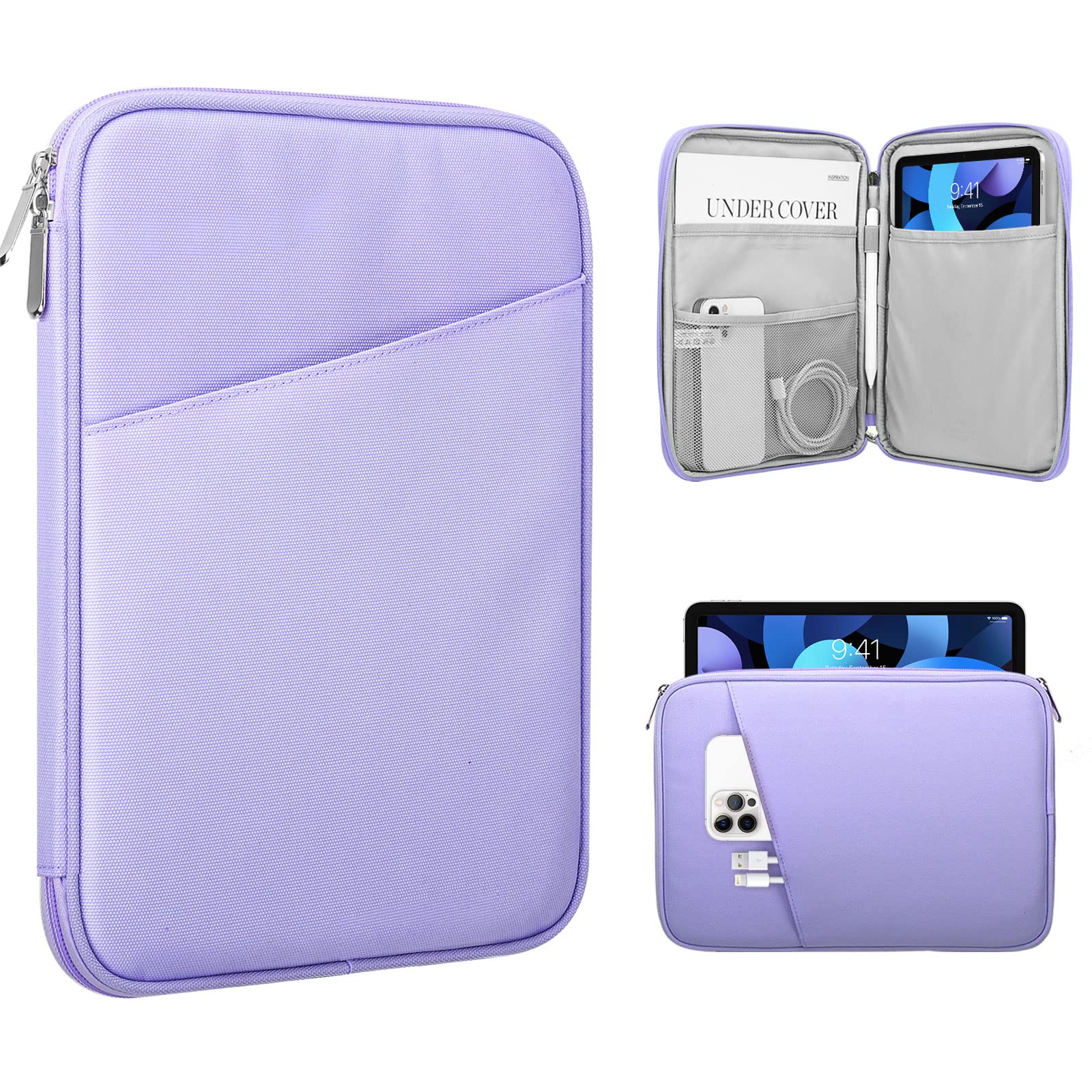 TiMOVO 9-11" Tablet Sleeve Bag for iPad 11-inch A16 2025, iPad 10.9"/10.2"| Air 11 Inch/5th/4th Gen. 10.9", Galaxy Tab A9+/A11Plus 11", Protective Bag with Pocket, Purple