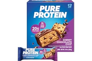 Pure Protein Bars, High Protein, Nutritious Snacks to Support Energy, Low Sugar, Gluten Free, Chewy Chocolate Chip, 1.76oz (Pack of 12), Packaging may vary