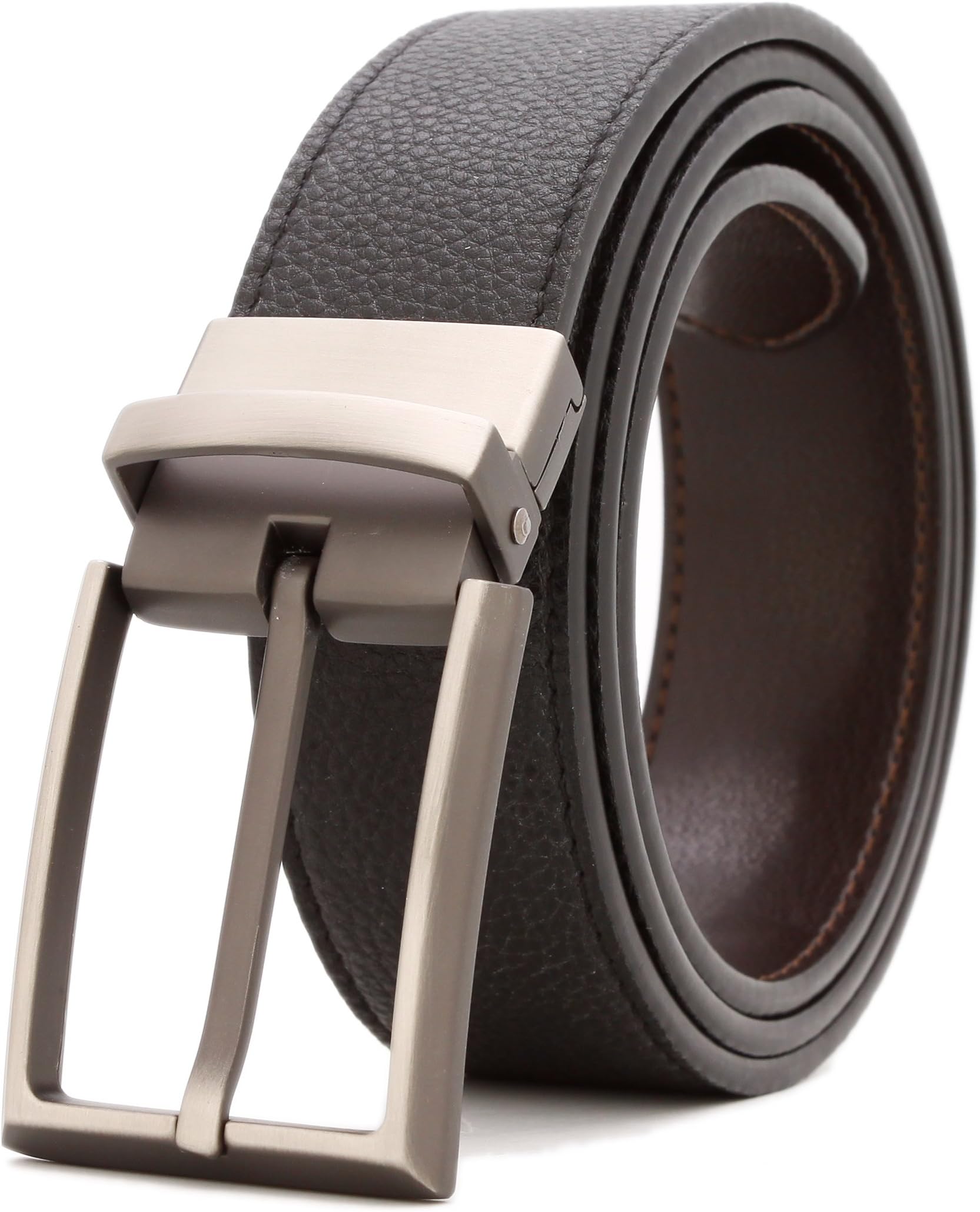 Gurscour Mens Stitched 100% Leather Reversible Belt with Rotated Buckle 35mm Width Gift Box