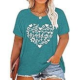 Plus Size Grandma Shirts for Women Grandma Heart Tshirt Mama Floral Tees Casual Short Sleeve Tops