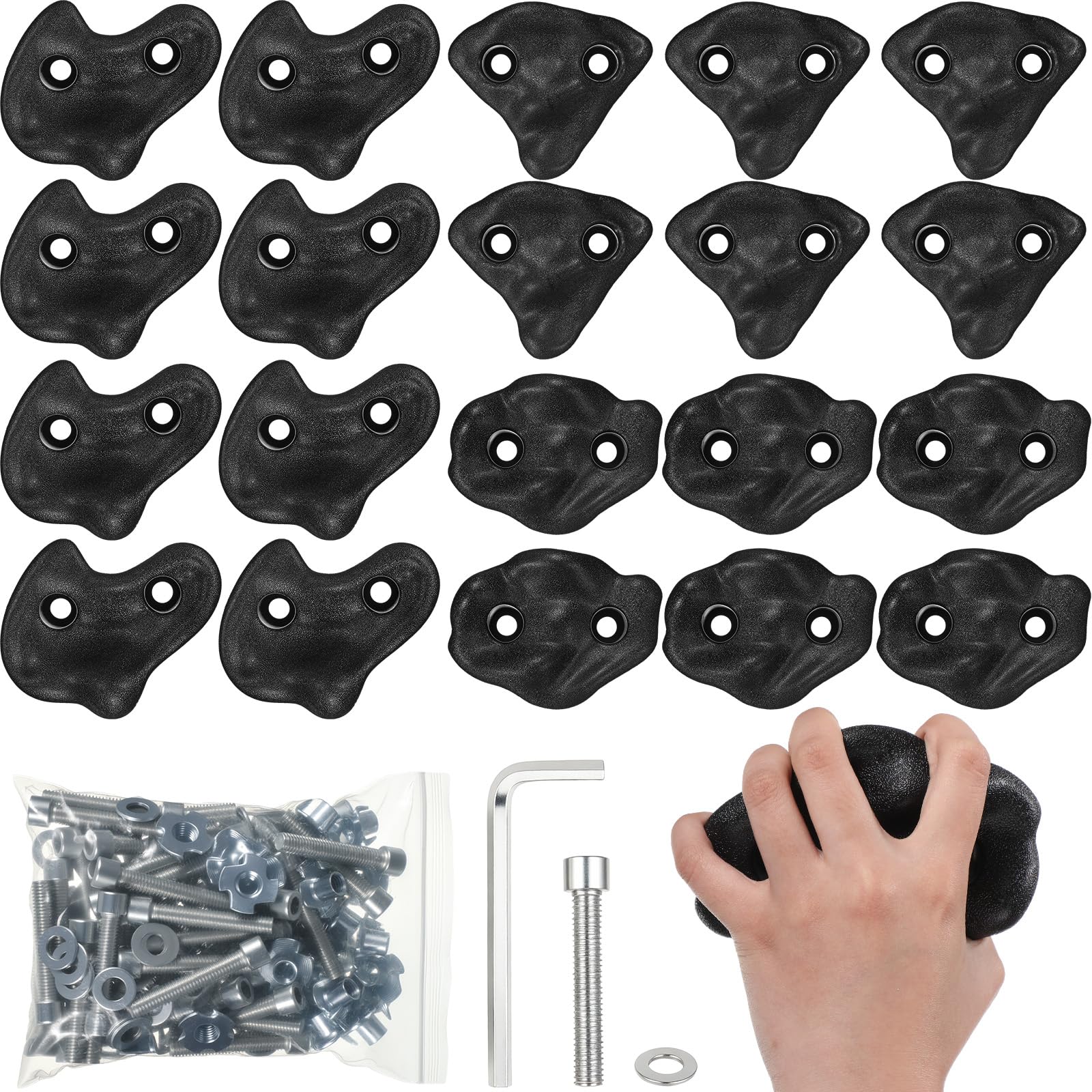 Photo 1 of Soulchen 20 Pcs Rock Climbing Holds for Climber 3 Shapes Extra Large Rock Climbing Stones Wall Grips with Wrench, Screw for Indoor and Outdoor Playground Backyard Park Play Set Back to School Gift