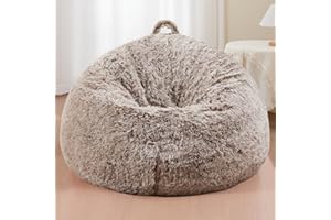 WSOFRLAC Bean Bag Cover (No Filler), Soft Faux Fur Stuffed Animal Bean Bag Storage, Fluffy Plush Bean Bag Chair Cover Washable, Comfy Bean Bag Covers for Adults Kids Teens, 38"x40" Ombre Khaki