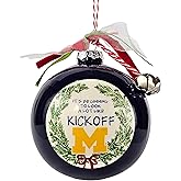University of Michigan Wolverines Ceramic Ball Ornament - Team Logo & Kick Off Design w/Ribbon & Bells by Magnolia Lane - Christmas Decoration, Gift for U of M Students, Alumni - for Home, Dorm Decor
