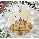 Budapest Watercolor Ornament - Ceramic Christmas Keepsake - Honeymoon Anniversary - Travel Souvenir - Housewarming Present - Gift for Budapest Lover Printed on Both Sides